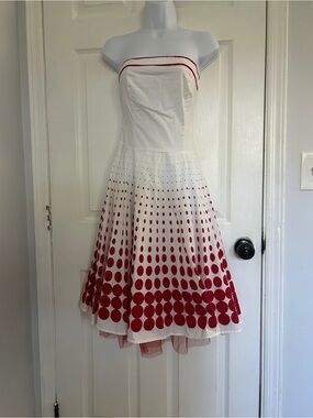 Ruby Rox Strapless White Dress with Red Polka Dot Ombre Size 3
